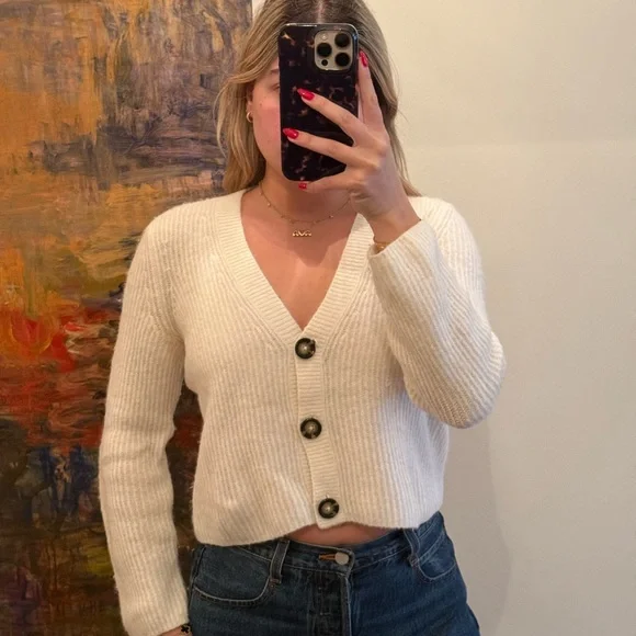INTERMIX Cream Button-Up Cardigan - Picture 2 of 2